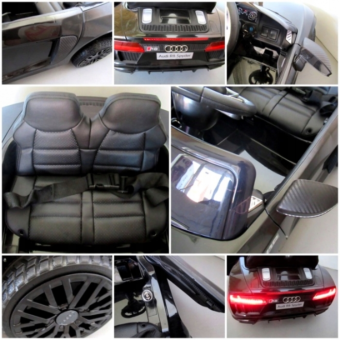 Masinuta electrica cu telecomanda, roti EVA si scaun piele Audi R8 R-Sport negru - 3
