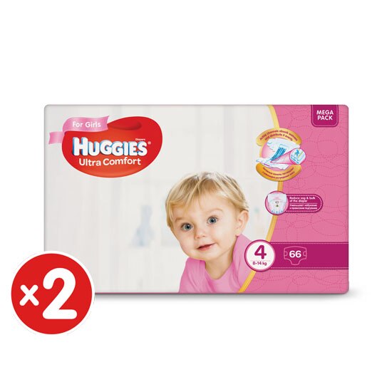 Pachet Scutece Huggies Ultra Comfort Virtual Pack 4 Girl, 8-14 kg 132 buc - 2 | YEO