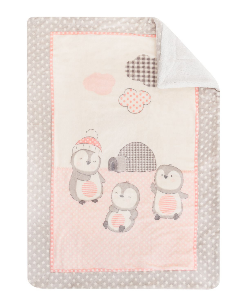 Paturica super soft + sherpa 110×140 cm Pingui Family Pink 110x140 imagine 2022 protejamcopilaria.ro