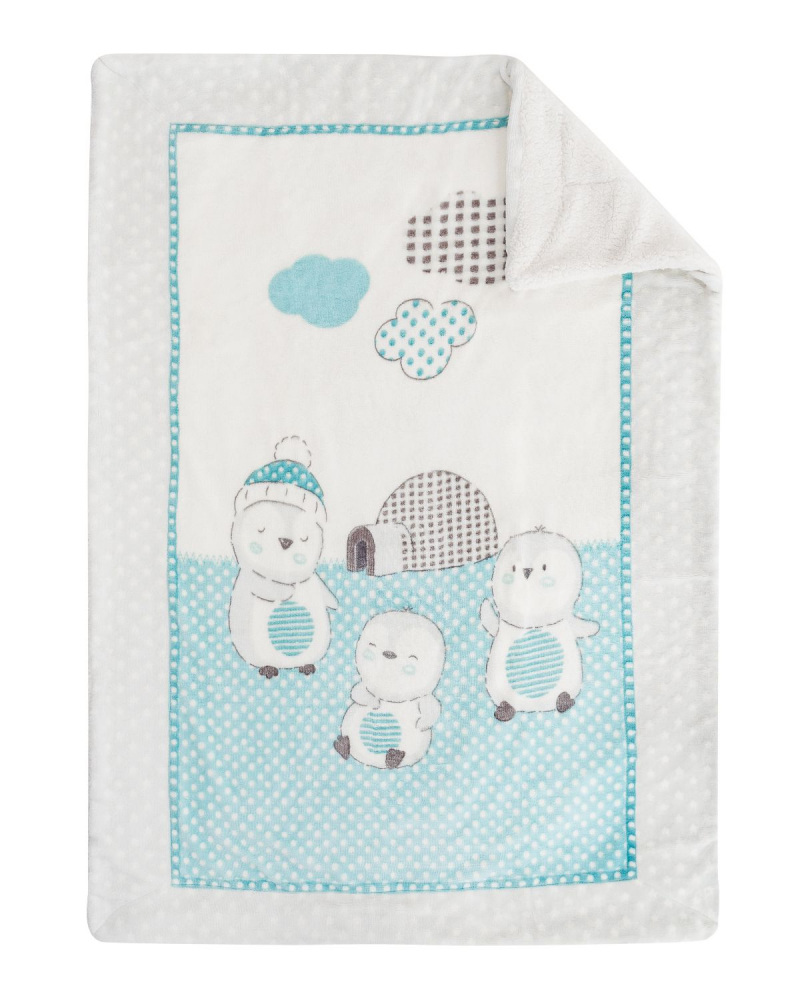 Paturica super soft + sherpa KikkaBoo 80x110 cm Pingui Family Blue