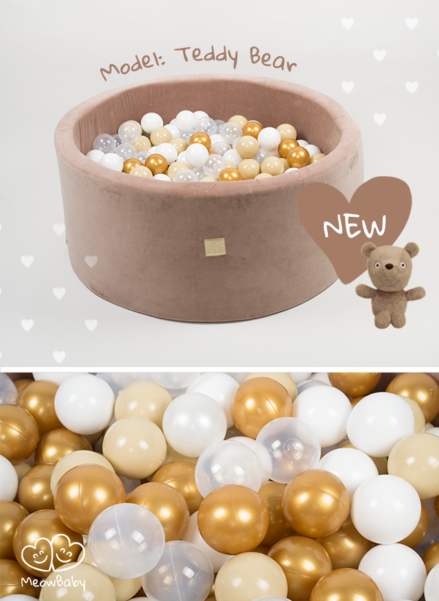 Piscina uscata 250 bile 7 cm meowbaby teddy bear 90x40 cm catifea beige