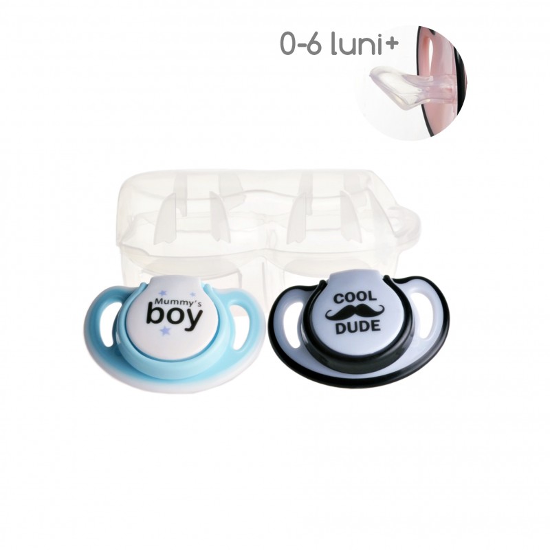 Set 2 suzete ortodontice din silicon si cutie sterilizare Minut Baby 0+ blue