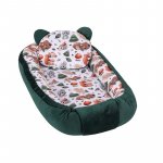 Baby Nest multifunctional cu doua tipuri de material Velur Green Animals
