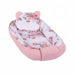Baby Nest multifunctional cu doua tipuri de material Velur Pink Flowers
