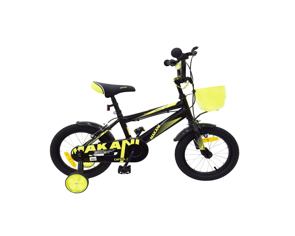 Bicicleta 12 inch KikkaBoo Makani cu roti ajutatoare Diablo Black-Yellow MAKANI imagine noua