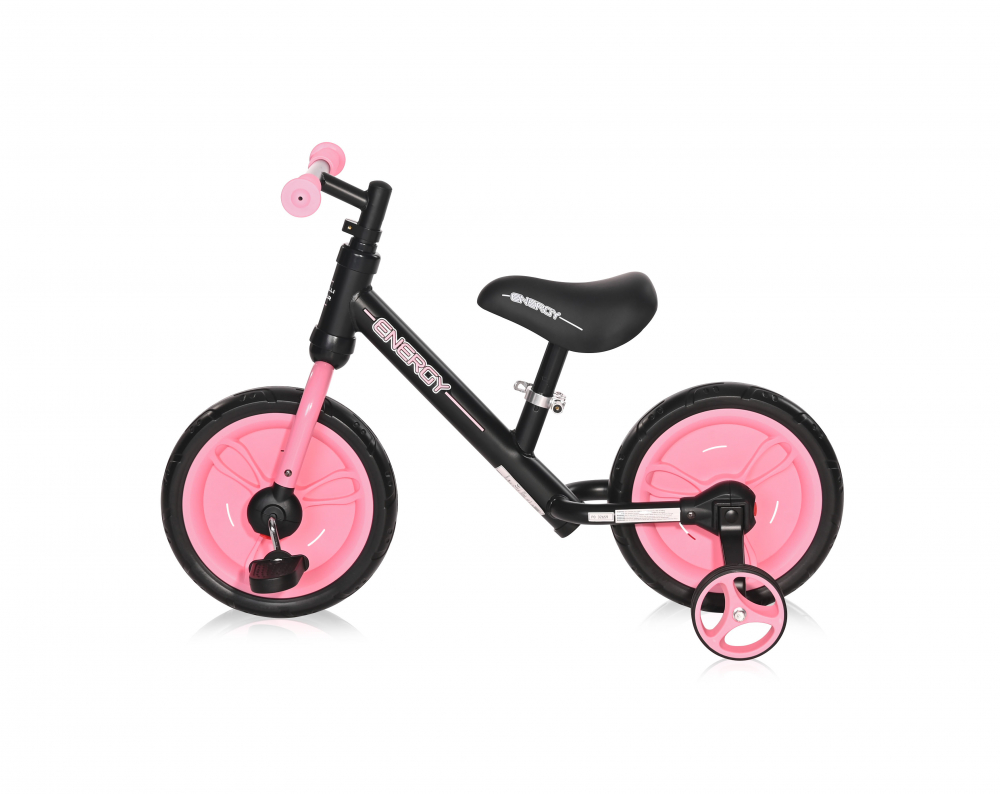 Bicicleta de tranzitie 2 in 1 Energy cu pedale si roti auxiliare Black Pink - 4