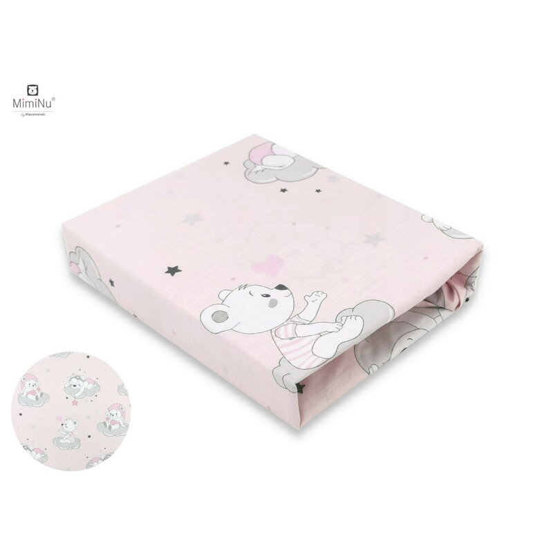 Cearceaf cu elastic 120x60 cm teddy bears on clouds pink