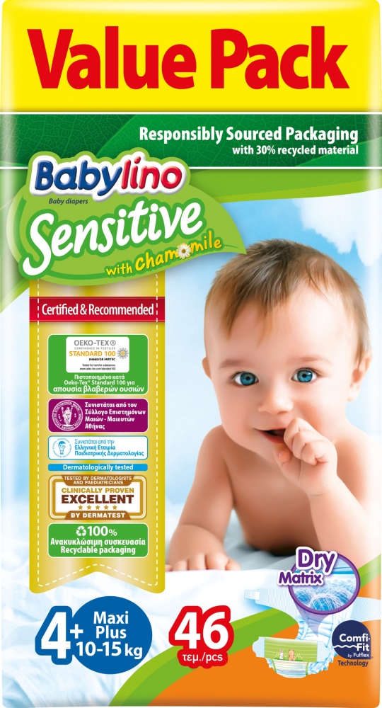 Scutece Babylino Sensitive Economy N4+ 10-15 kg46 buc 10-15