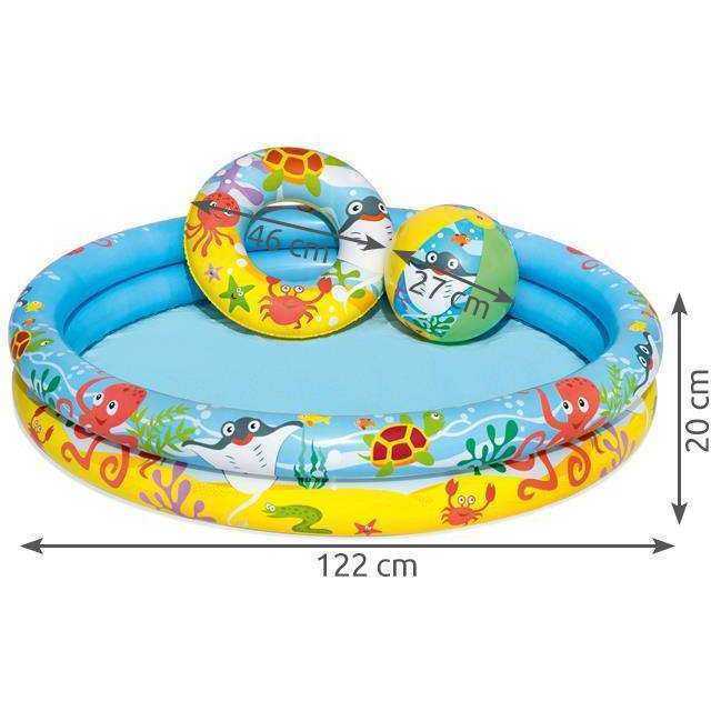 Set 3 piese piscina gonflabila, colac si minge 122 x 20 cm Bestway MY17687