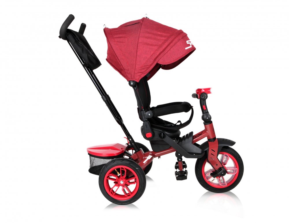 Tricicleta pentru copii Lorelli Speedy Air RedBlack multifunctionala, 4 in 1, scaun rotativ, spatar inalt reglabil pe 3 pozitii, maner cu control parental, 2 tipuri de suport pentru picioare - 2 | YEO