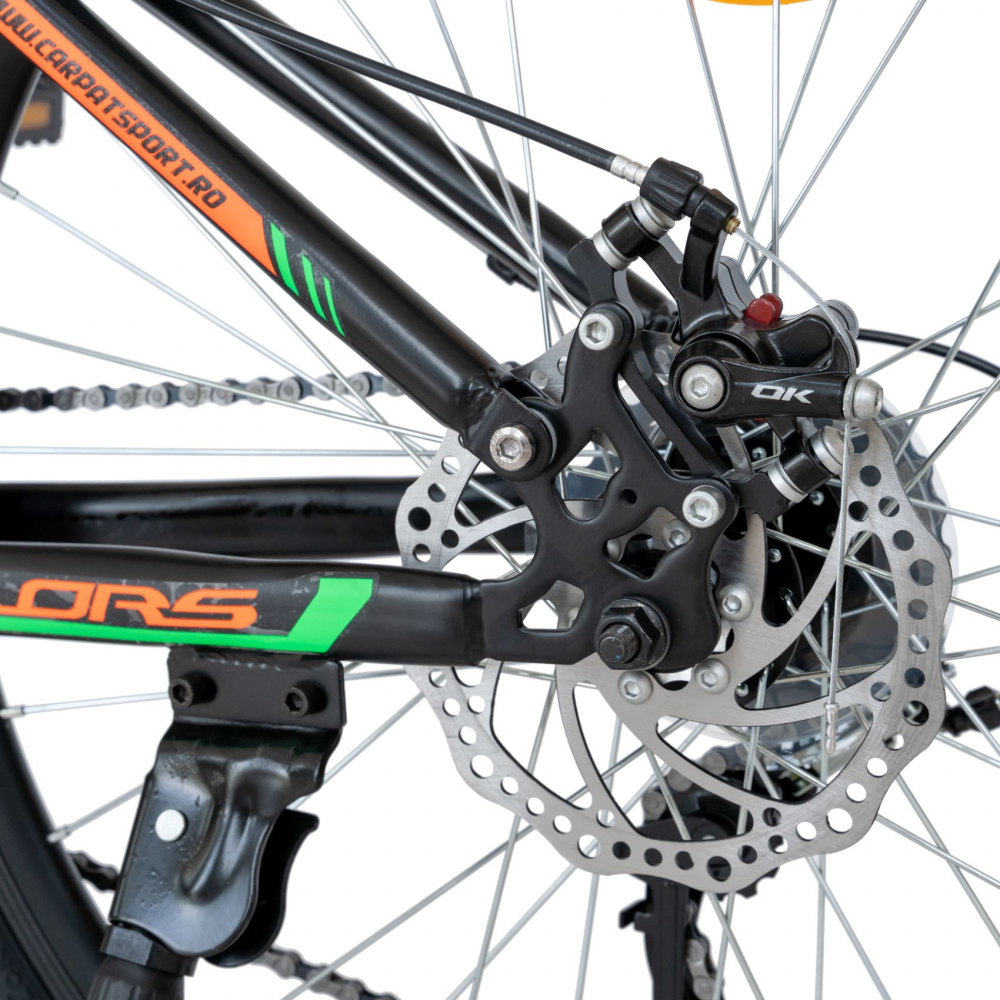 Bicicleta MTB-HT Shimano Tourney TZ500D 21 viteze 26 inch Velors V2660D portocaliu cu verde Bicicleta imagine 2022 protejamcopilaria.ro
