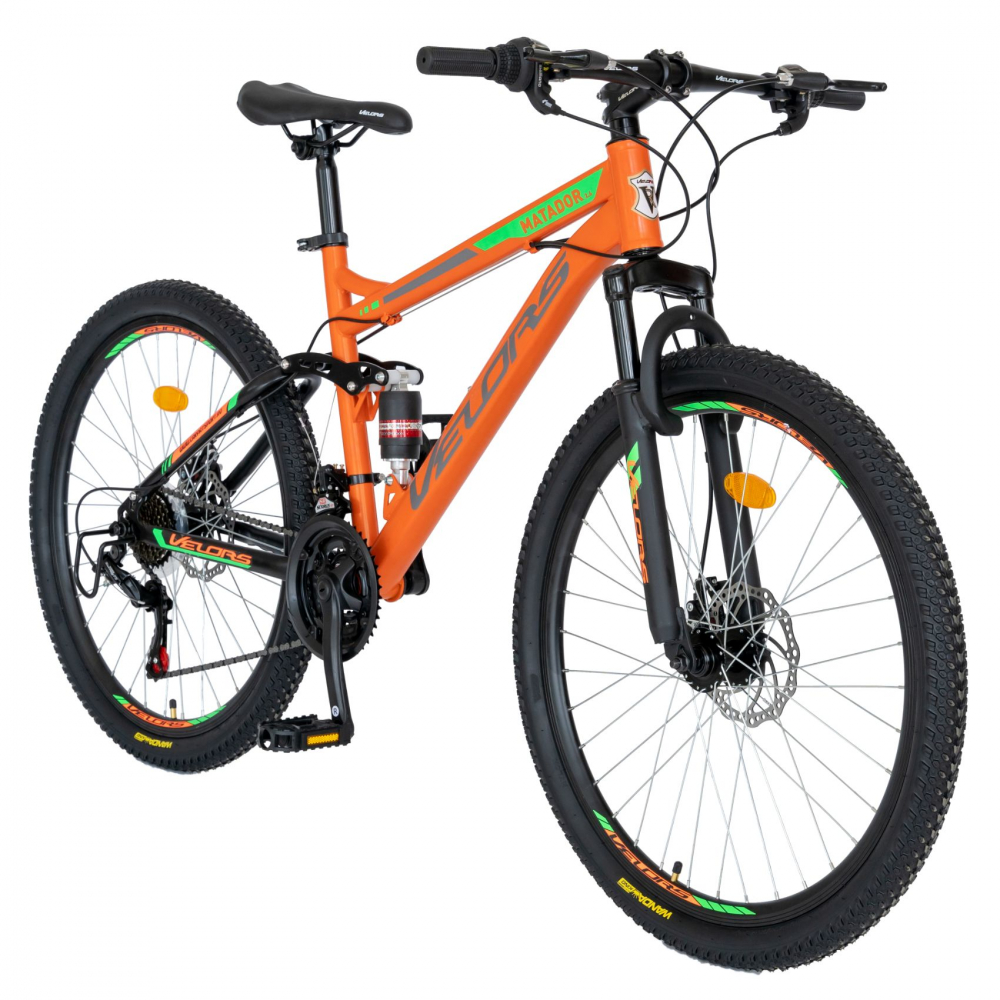 Bicicleta MTB-HT Shimano Tourney TZ500D 21 viteze 26 inch Velors V2660D portocaliu cu verde - 1 | YEO