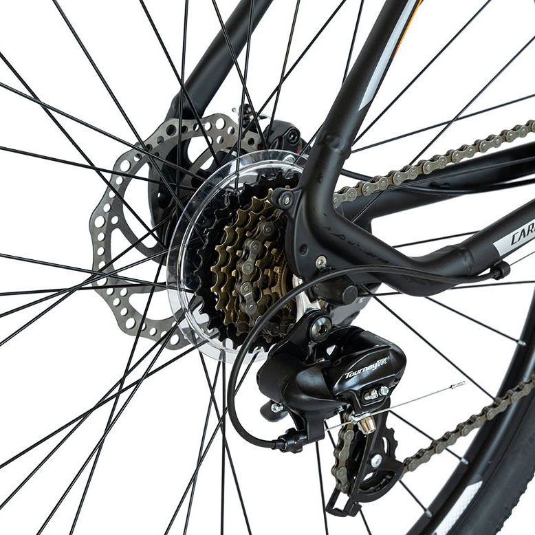 Bicicleta MTB-HT schimbator Shimano Tourney cadru aluminiu 27.5 inchCarpat CSC2757C negru cu portocaliu 27.5 imagine 2022 protejamcopilaria.ro