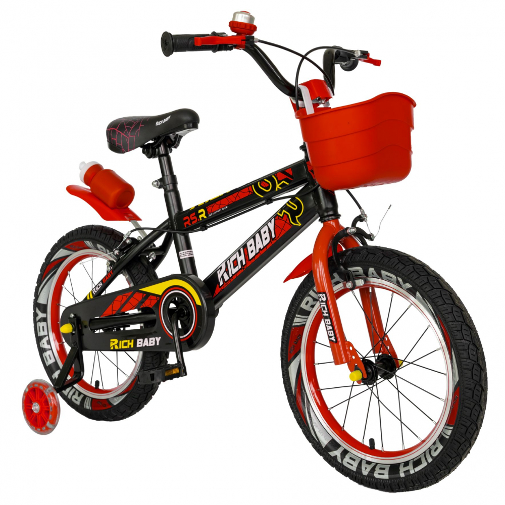Bicicleta baieti 4-6 Ani 16 inch Rich Baby CSR16WTB negru cu rosu (4-6 imagine 2022 protejamcopilaria.ro