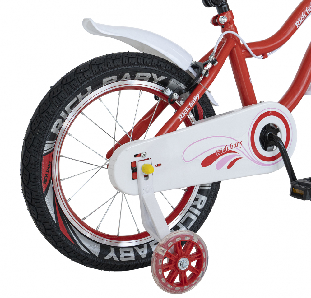 Bicicleta copii 4-6 ani 16 inch C-Brake Rich Baby CSR1604A cadru rosu cu design alb - 2