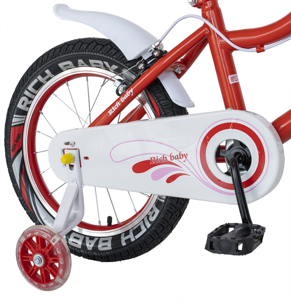 Bicicleta copii 4-6 ani 16 inch C-Brake Rich Baby CSR1604A cadru rosu cu design alb - 3