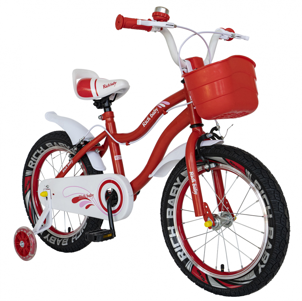 Bicicleta copii 4-6 ani 16 inch C-Brake Rich Baby CSR1604A cadru rosu cu design alb - 6