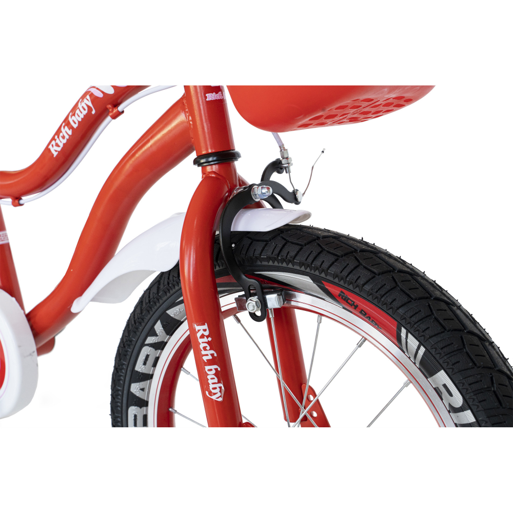 Bicicleta copii 4-6 ani 16 inch C-Brake Rich Baby CSR1604A cadru rosu cu design alb - 7