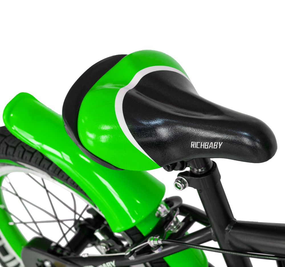 Bicicleta copii 4-6 ani 16 inch C-Brake roti ajutatoare cu Led Rich Baby CSR1603A negru cu verde