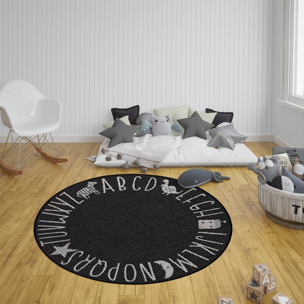 Covor copii si tineret Kelpie rotund negru 160×160 160x160