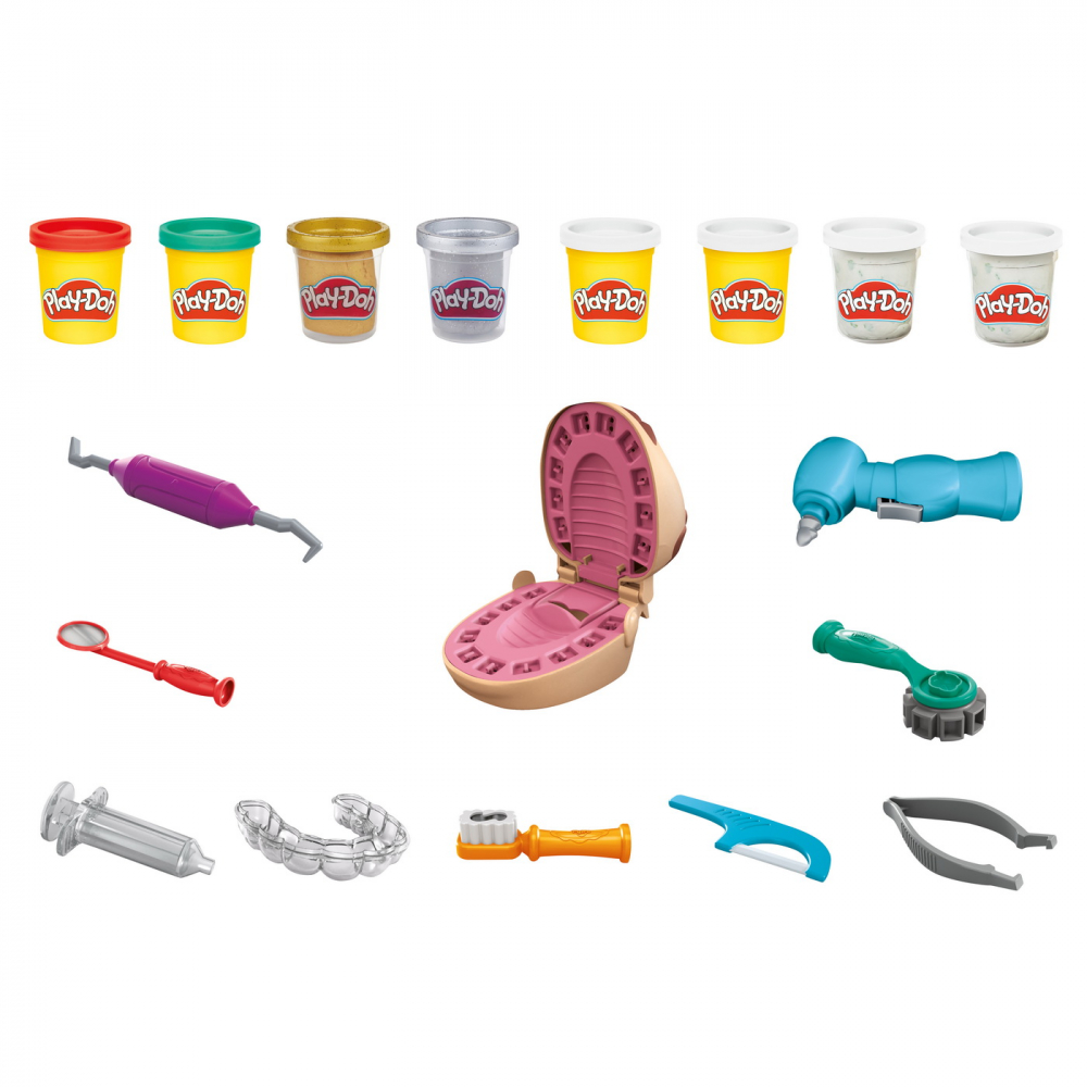 Set dentistul cu accesorii si dinti colorati Play Doh