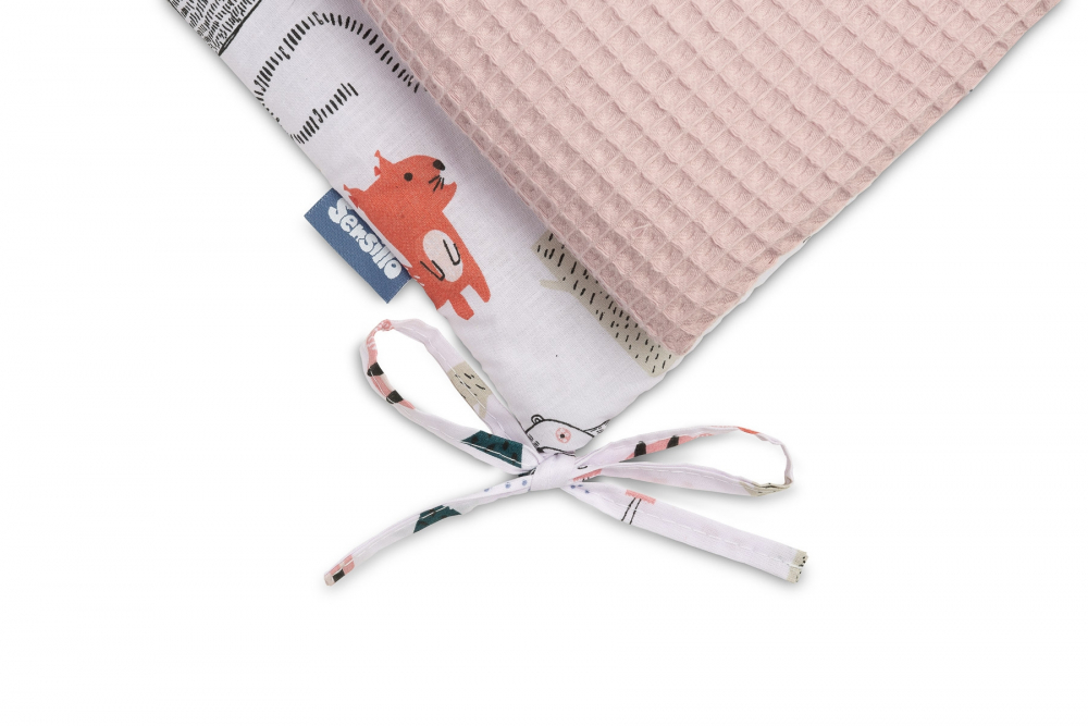Aparatoare pentru patut Sensillo Waffle Fox Pink 180x30cm cu doua fete din bumbac, umplutura antialergica,prindere cu panglici - 1
