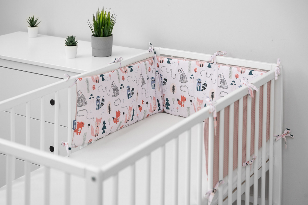Aparatoare pentru patut Sensillo Waffle Fox Pink 180x30cm cu doua fete din bumbac, umplutura antialergica,prindere cu panglici - 2