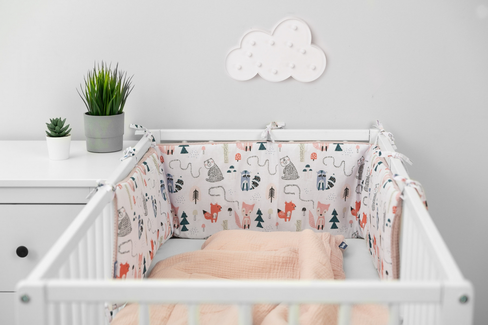 Aparatoare pentru patut Sensillo Waffle Fox Pink 180x30cm cu doua fete din bumbac, umplutura antialergica,prindere cu panglici - 4