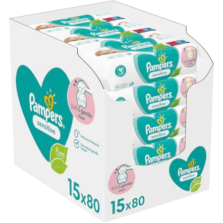 Servetele umede Pampers Sensitive15 pachete x 80 1200 buc - 4