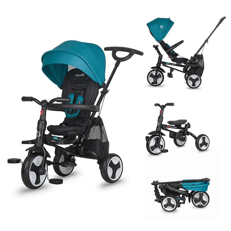 Poze Tricicleta pentru copii Coccolle Spectra Plus Premium Line Turquoise Tide ultrapliabila, Scaun reversibil, Maner de ghidaj, Copertina XXL, Cos accesorii, 2 seturi suport picioruse, Sistem roata libera, Roti EVA, Transformabila in tricicleta clasica nichiduta.ro 