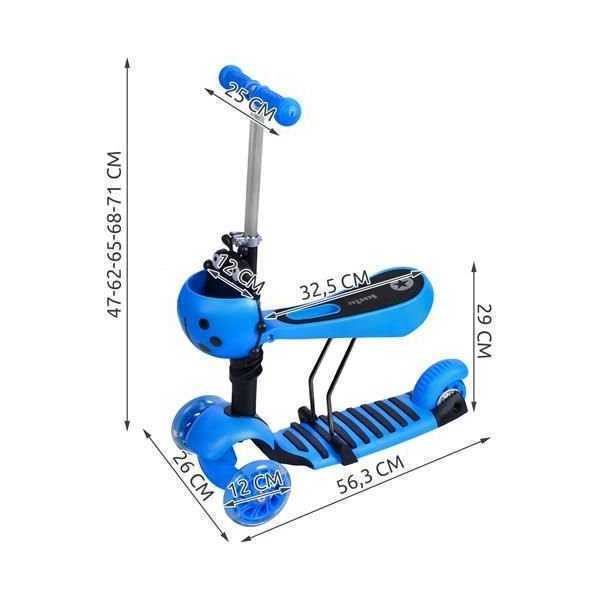 Trotineta buburuza 3 in 1 cu roti Led Kruzzel MY2898 albastru - 2 | YEO