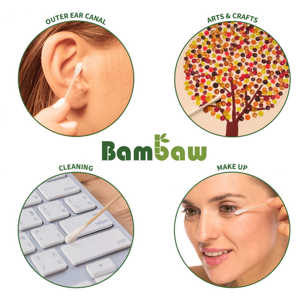Betisoare de urechi biodegradabile din bambus Bambaw 200 buc