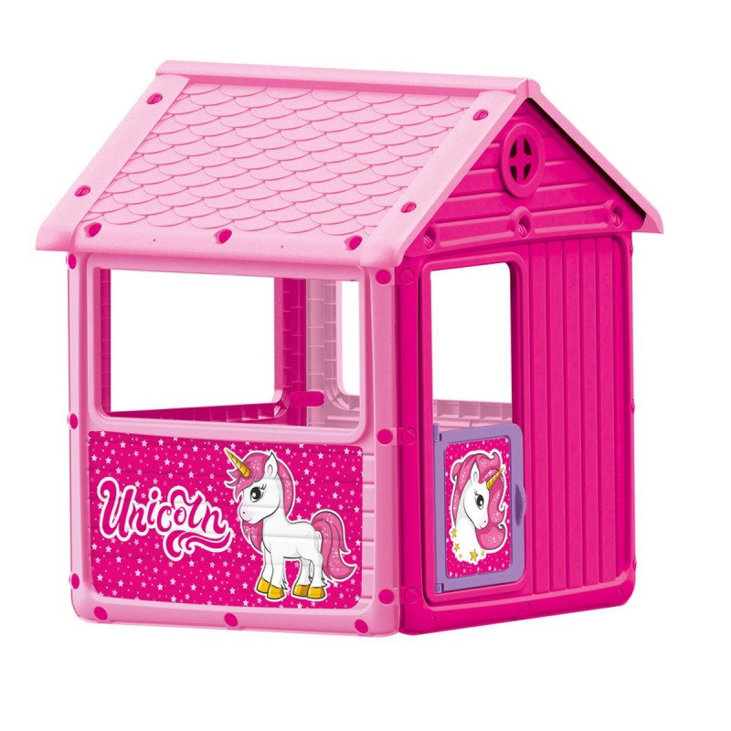 Casuta de joaca pentru copii Dolu unicorn roz 125x100x104 cm DOHANY imagine noua
