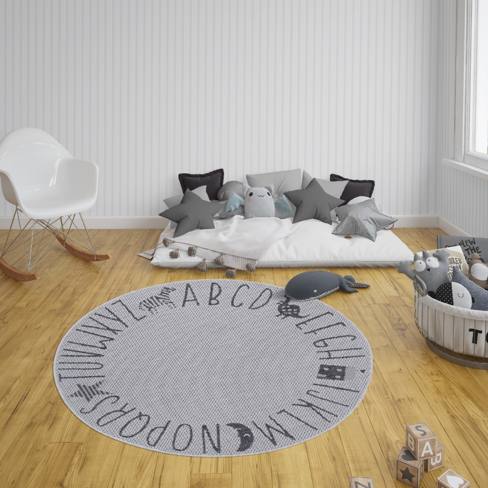 Covor copii si tineret Kelpie rotund gri 160×160 160x160