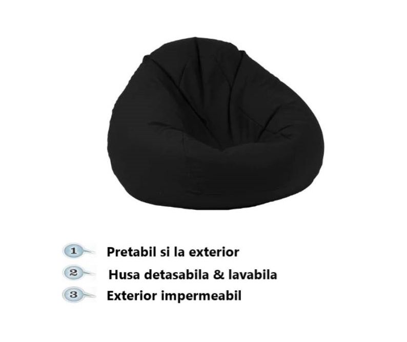 Fotoliu mediu nirvana grande panama black umplut cu perle polistiren beanbag marca Pufrelax - 3