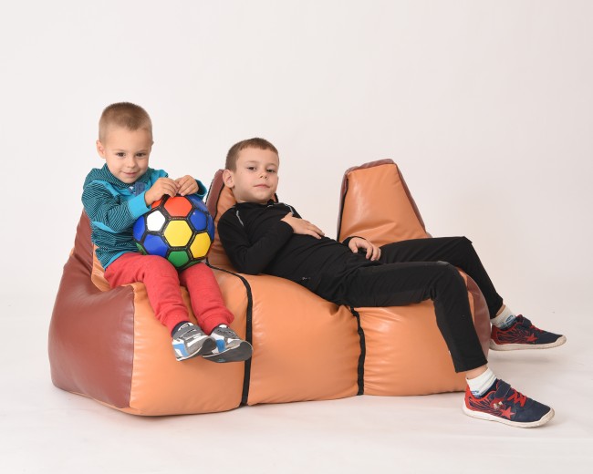 Fotoliu pentru copii 2-8 ani tip canapea s3 caramel chocolate umplut cu perle de polisitren marca Pufrelax