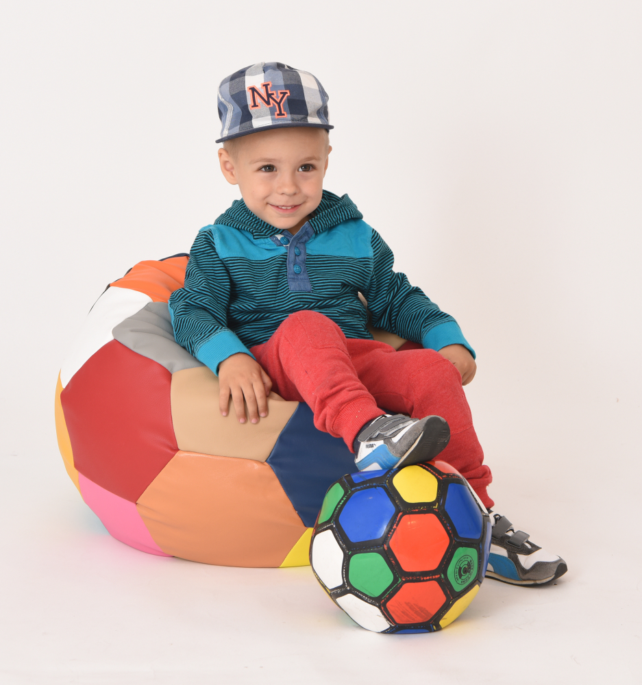 Fotoliu pentru copii 3-10 ani minge telstar junior italy umplut cu perle polistiren marca Pufrelax - 1
