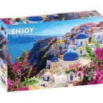 Puzzle 1000 piese Santorini View with Flowers Greece