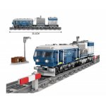 Trenulet electric albastru pentru calatori Oskar din piese de constructie