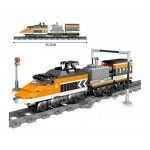 Trenulet electric orange pentru calatori Emma din piese de constructie