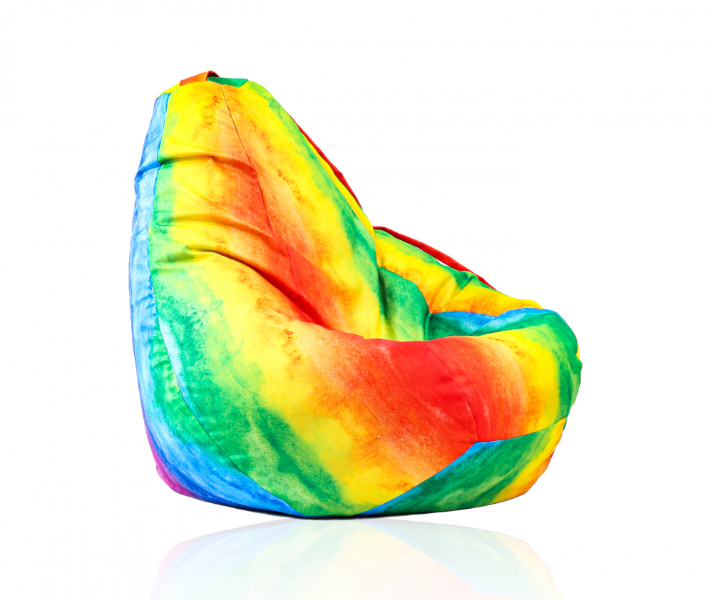 Fotoliu puf tip sac nirvana grande rainbow watercolour imprimat pretabil si la exterior umplut cu perle polistiren