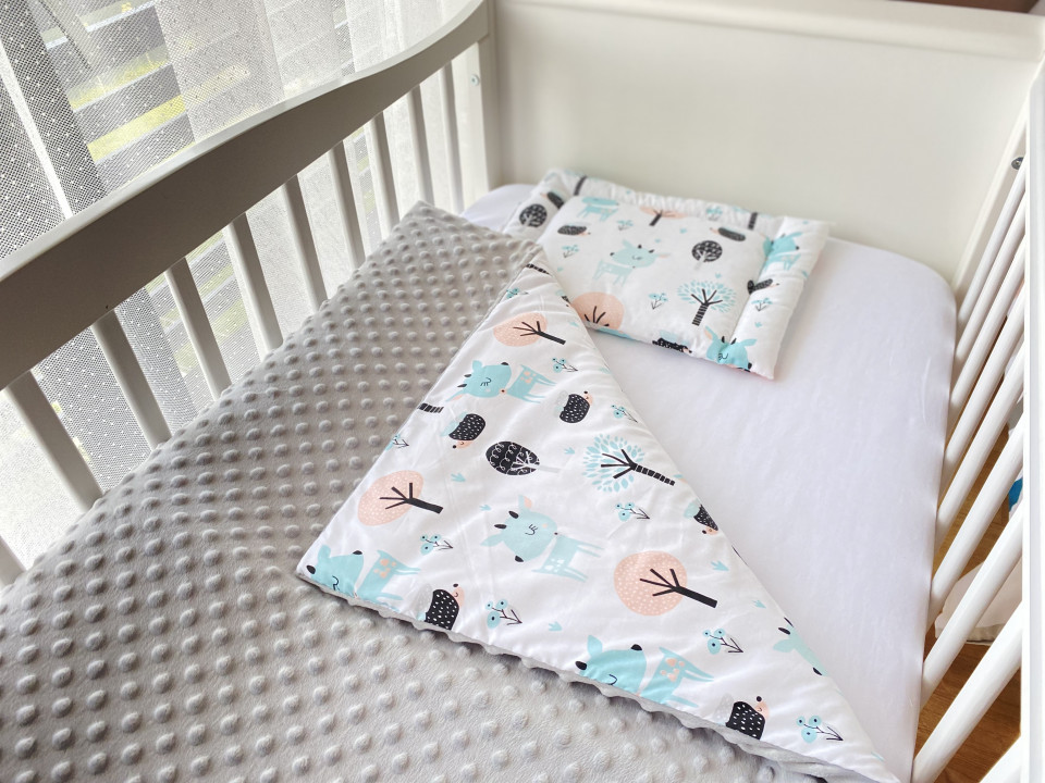 Lenjerie de pat pentru copii maradalia grey bubbles deer 100 x 80 cm