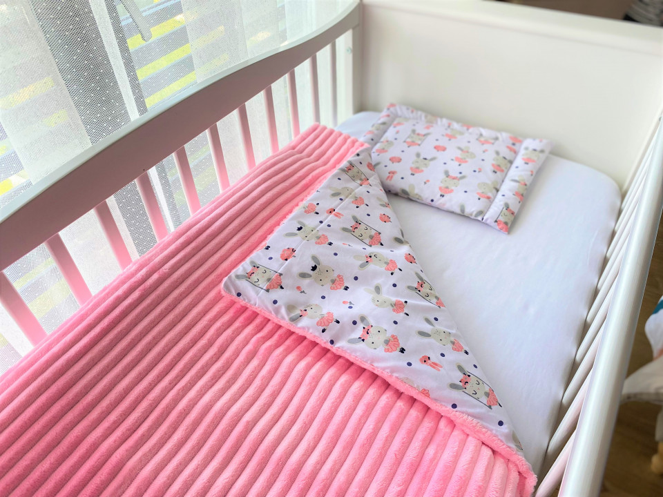 Lenjerie de pat pentru copii maradalia pink stripes ballerina bunny 100 x 80 cm