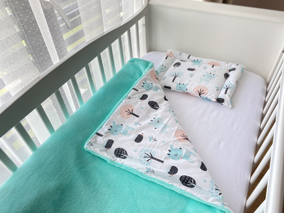 Lenjerie de pat pentru copii maradalia plain mint deer 100 x 80 cm
