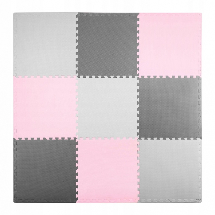 Salteluta de joaca tip puzzle 180 X 180 cm Ricokids roz gri