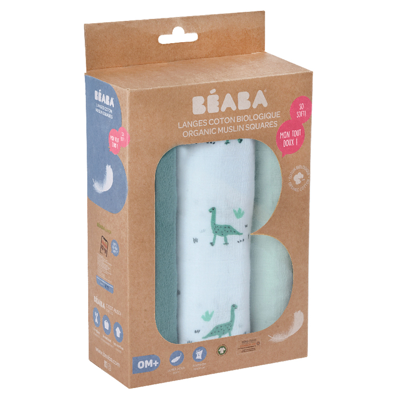 Set 3 museline Beaba bumbac organic 70x70 cm jurassic green - 5