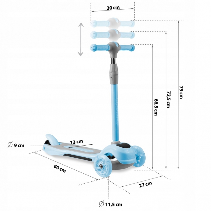 Trotineta Ricokids cu roti LED Piko albastru, ghidon reglabil, din aluminiu, greutate suportata 35 kg, varsta 3 ani+ - 7