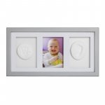 Kit mulaj cu dubla amprenta Double Memory Frame cu rama foto 10x15 cm non-toxic Baby HandPrint silver