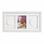 Kit mulaj cu dubla amprenta Double Memory Frame cu rama foto 10x15 cm Baby HandPrint non-toxic alb