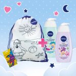 Gel de dus si Sampon Nivea Kids, Mar, 500 ml + Gel de dus si Sampon Nivea Baby, Fructe de padure, 500 ml + Creioane colorate + Rucsac copii